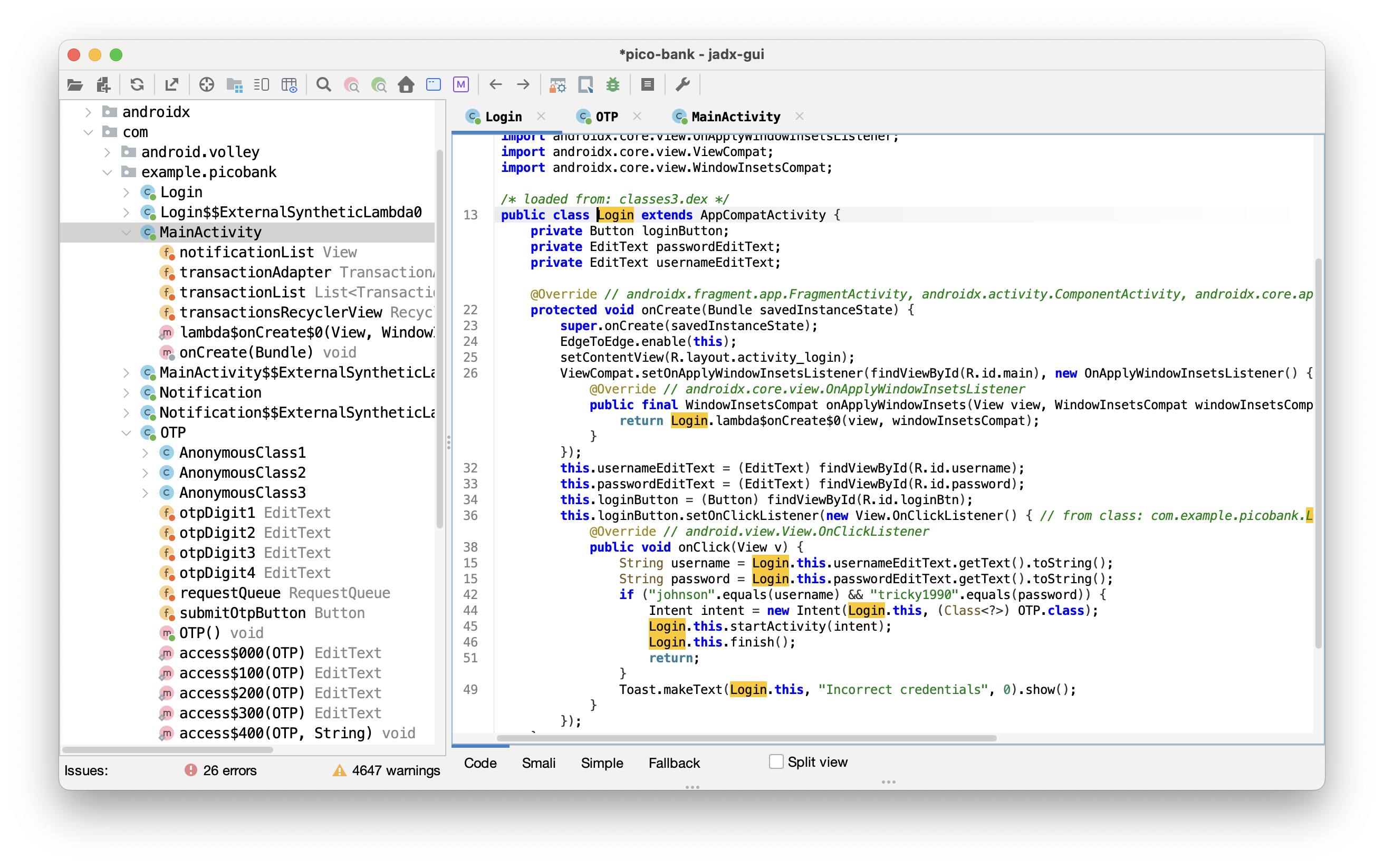 Using jadx tool to decompile apk back to Java code